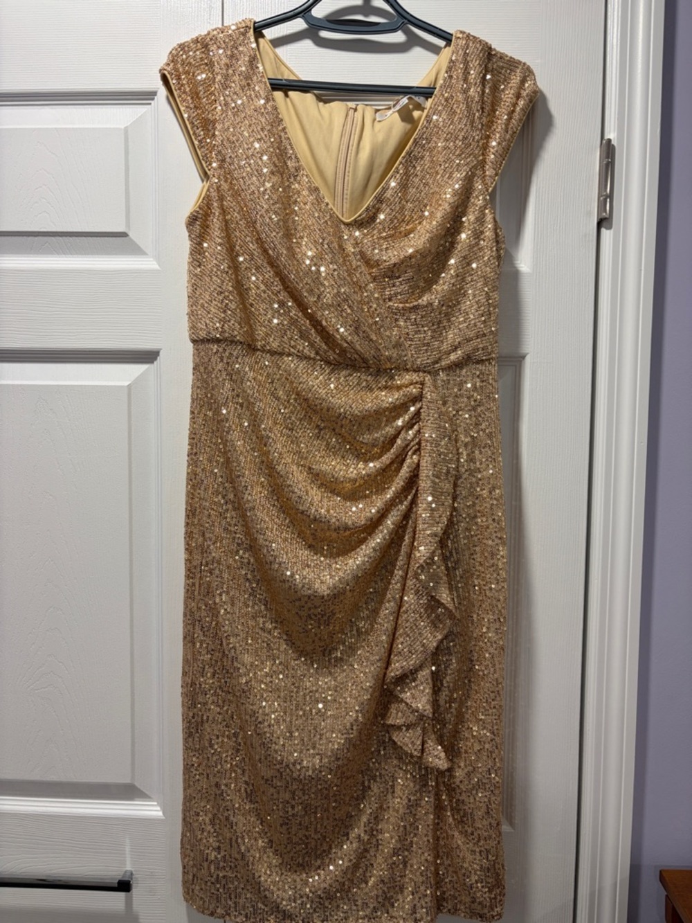 Ever Pretty Gold Sequin Draped Midi Dress